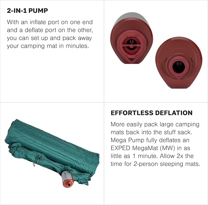 Exped Mega Pump - High Power Portable Electric Air for Inflating and Deflating Camping Pad, Rechargeable Battery USB-C Port