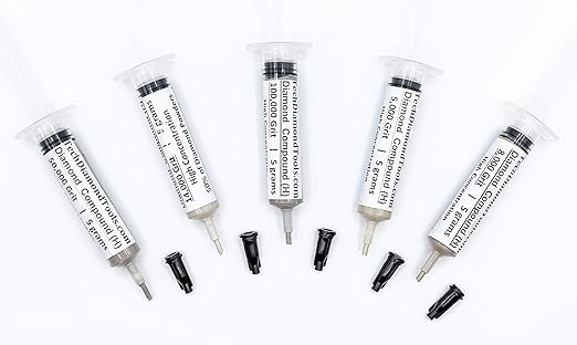TechDiamondTools Diamond Polishing Compound Kit of 5 Polishing Paste USA Made 5000 8000 14000 50000 100000 Grit for Marble Glass Metal Rock Jewelry Resin Silver with High Concentration Diamond Powder