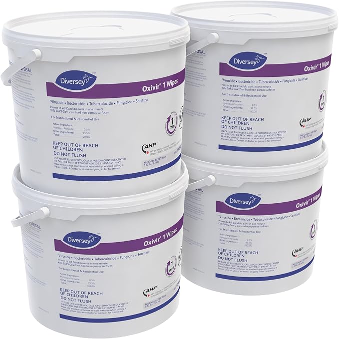Oxivir Diversey 1 Disinfectant Wipes, AHP Hydrogen Peroxide Cleaner, Multi-Surface Cleaner for Home & Commercial Use, XLarge Wipes, 160 Count Bucket, Case of 4