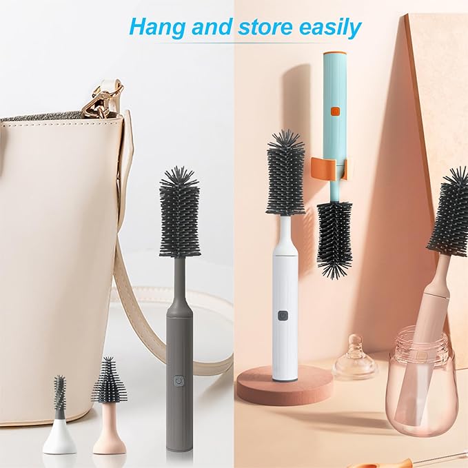 Electric Cleaning Brush with Electric Bottle Cleaner Set and Straw Brush,Suitable for Kitchen Brush and Baby Bottle Brush.Waterproof IPX65(Blue)