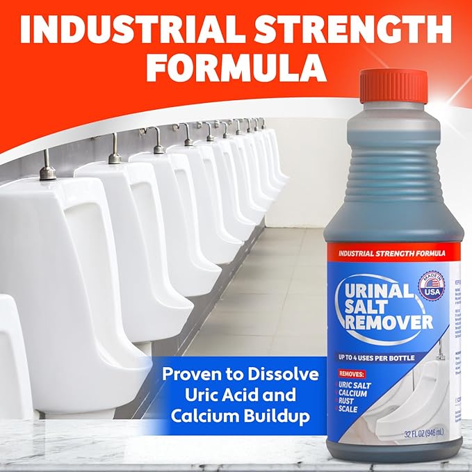 Commercial-Grade Urinal Salt Remover – 4 Uses – Made in USA – Odor Neutralizing Urinal Cleaner for Salt, Calcium, Rust and Scale Build-Up – Safe For All Plumbing – 32 fl oz