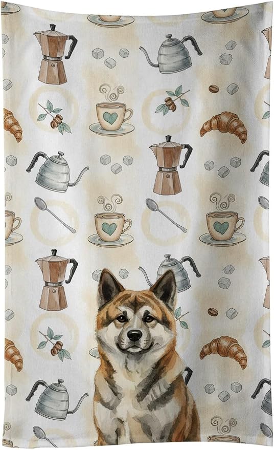 Caroline's Treasures Brindle Akita Coffee Bar Kitchen Towel Velour Plush Front and Cotton Loop Back Machine Washable