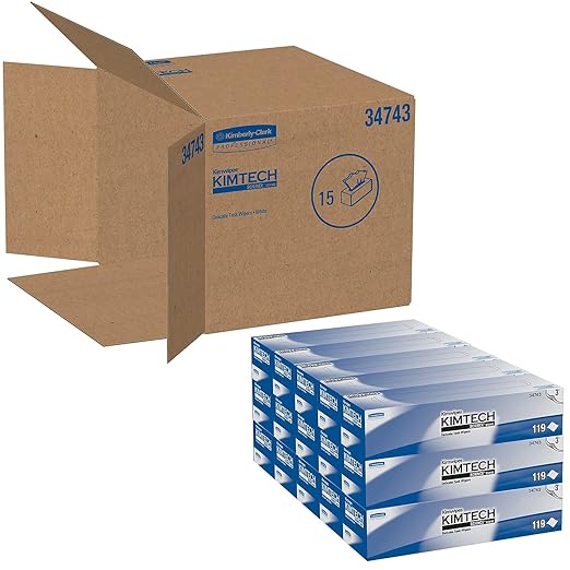 Kimtech 34743 Kimwipes Delicate Task Wipers, 3-Ply, 11 4/5 x 11 4/5, 119 per Box (Case of 15 Boxes)