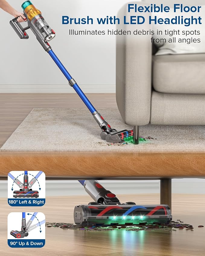 REBANIC S8 Cordless Vacuum Cleaner, 600W 48Kpa Up to 65mins Stick Vacuum Rechargeable, Wireless Lightweight Handheld Vacuum Cleaners for Home Pet Hair Carpet Hardwood Floor Car