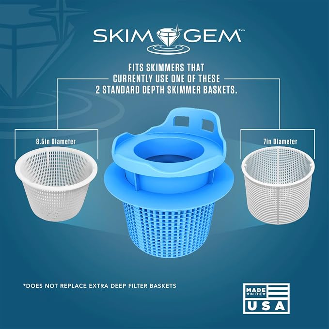 Skim Gem™ Pool Skimmer Basket – Self-Adjusting Floating Pool Skimmer, Fits 7” & 8.5” Skimmer Baskets, Improves Water Cleaning, Reduces Debris, Made in USA