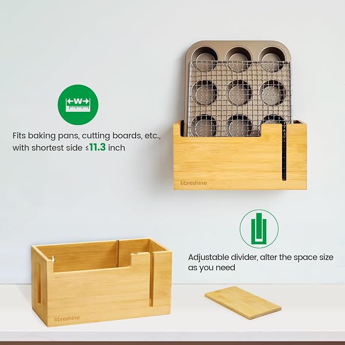 Libreshine Bamboo Trash Bag Dispenser & Holder 1.2–4 Gallon, No-Drill Adhesive Wall Mount & Cabinet Door, Fits Up to 3.3” Diameter Rolls, Mini Garbage Bag Organizer for Kitchen Under Sink