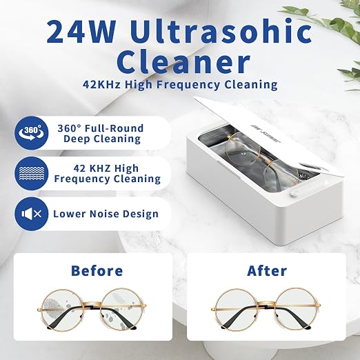 DK SONIC 450ML Ultrasonic Cleaner,24W Household Ultrasonic Jewelry Cleaner with 3 Times Modes and One-Touch Operation for Cleaning Jewelry,Eyeglasses,Coins