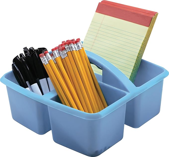 Teacher Created Resources Light Blue Portable Plastic Storage Caddy 6-Pack for Classrooms, Kids Room, and Office Organization, 3 Compartments