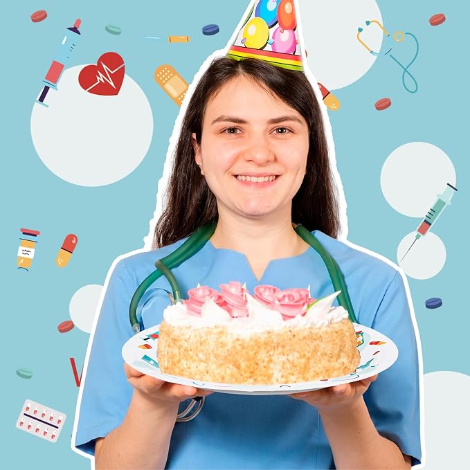 Remerry 96 Pcs Happy National Doctor's Day Party Supplies Thank You for All You Do Paper Plates Napkins Disposable Appreciation Doctor Employee Staff Tableware for Holiday Party Decoration