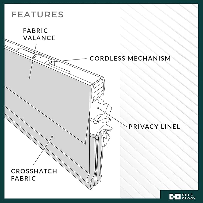 Chicology Cordless Roman Window Shade, Belgian Snow, 27"W x 64"H | Cordless Child-Safe, Room Darkening UV, Inside/Outside Mount, True-to-Size No Cut, Rich Textured Fabric, Spot-Clean Care Only