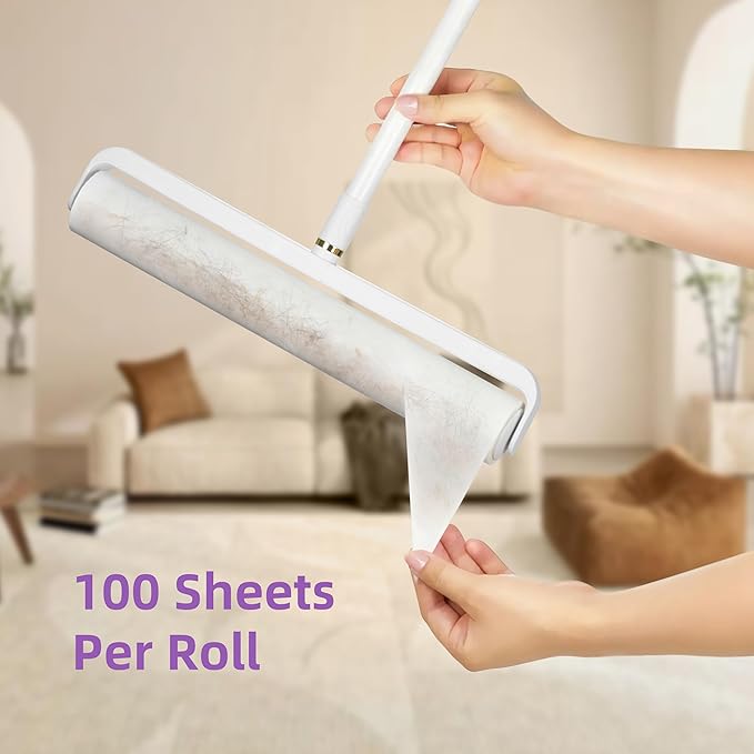 14.17" Extra-Wide Lint Roller Kit with 2 Refills & Dust Cover | Reusable Pet Hair Remover for Furniture, Car, Clothes | Extendable Handle (100 Sheets/Roll，Total 200 Sheets)