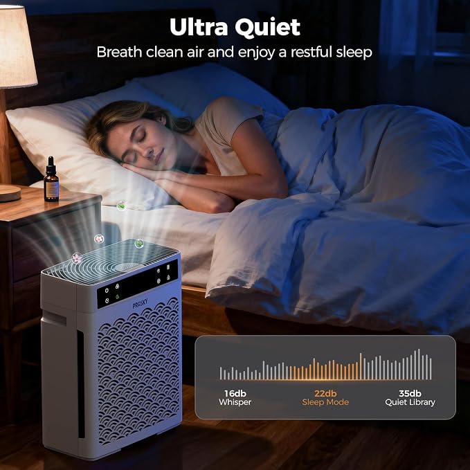 Air Purifiers for Home Large Room up to 3000sq.ft, PRASKY HEPA Air Purifier & with Activated Carbon for Office, Bedroom, Dorm Room, Kitchen