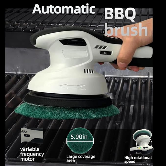 Electric Grill Brush BBQ Bristle-Free Electric Grill Cleaner Barbecue Cleaner Brushes with Replaceable Heads Grill Scrubber for Outdoor Grill - Suitable for All Kinds of Grill