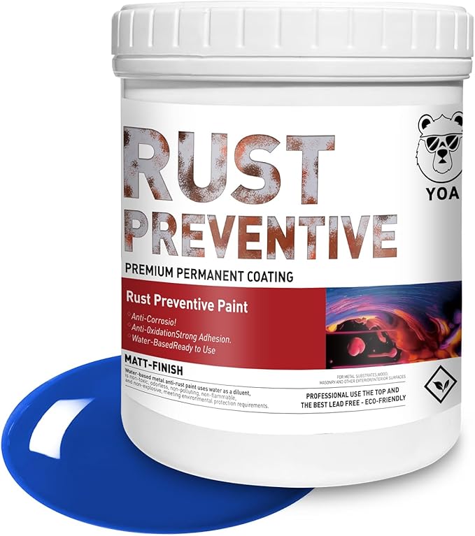 YOA Metal Rust Protective Paint, Matte Blue 32oz. Suitable For Metal, Trailer And Truck Frames, Cargo Boxes, Car Chassis, Boats, Etc. Ultra Powerful Rust Remover, Inhibitor, Converter