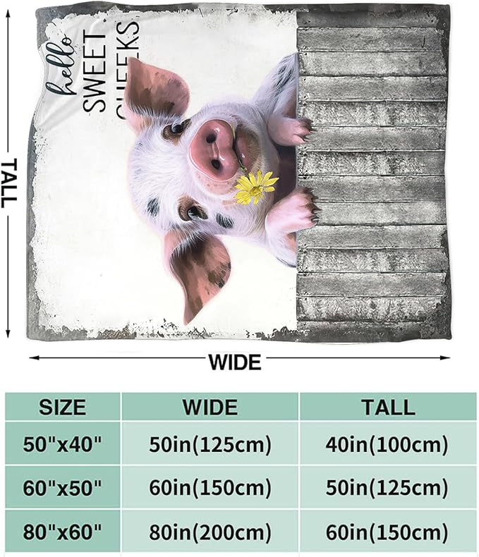 Tijuboni Funny Pig Throw Blanket Pig Gifts for Girls Boys Women Men Kids Adults Soft Flannel Fleece Blanket for Couch Sofa Bed Home Decor 60"x80"
