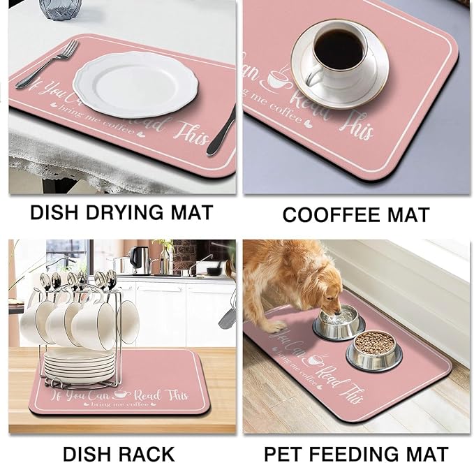 Coffee Bar Mat for Countertops 23inx15in,Absorbent Hide Stain Anti-Slip Cafe Bar Accessories Fit Under Coffee Machine Mat,dish drying mats for kitchen