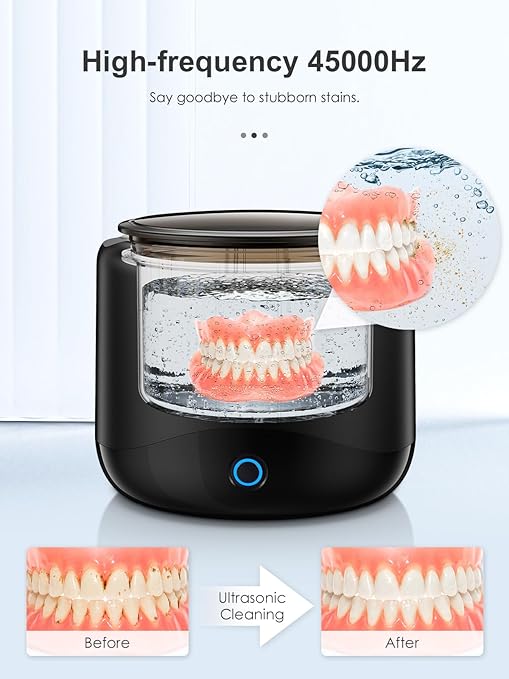 Ultrasonic Retainer Cleaner, 45kHz Retainer Cleaner Machine for Dentures, Mouth Guards, Aligners, Braces, Toothbrush Heads & Jewelry, 230ML Dental Cleaning Pod with 3 Modes & Digital Timer