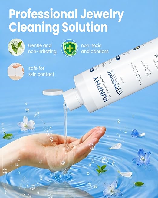 kunphy Sonic Jewelry Cleaner - Effective Solution for Cleaning Gold, Silver, Platinum, Diamonds, and Eyeglasses Watch, 8.5 oz (2 packs)
