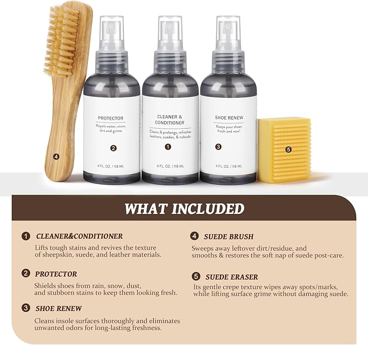 Suede Shoe Cleaner Kit, Shoe Cleaning Care Kit for Suede Nubuck Sheepskin Boots - 3-in-1 Cleaner & Protector Spray & Restore Solution