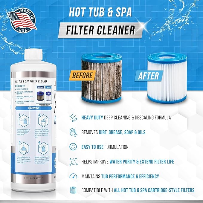 ACTIVE Hot Tub & Spa Filter Cleaner and Septic Tank Treatment Pods - Includes 32oz Hot Tub Filter Cleaner and 12ct Septic System Treatment Pods