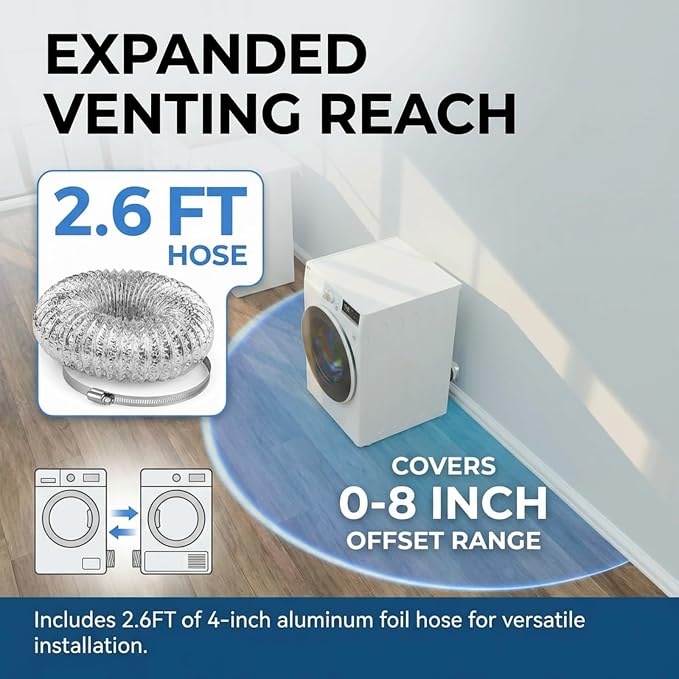 Magnetic Dryer Vent Coupling DV180 Airtight Seal Dryer Vent Connector Kit Quick Connector Easy to Clean, Includes 2.6ft 4" Duct & 2 Clamps
