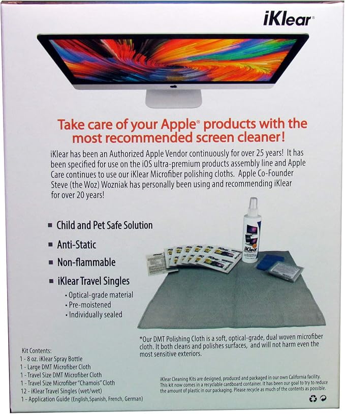 The Original Premium iKlear Screen Cleaner Kit For Iphone, Ipad, Imac, Gaming Monitor, Large Screen TV’s, Included With DMT Cloth MADE IN THE USA