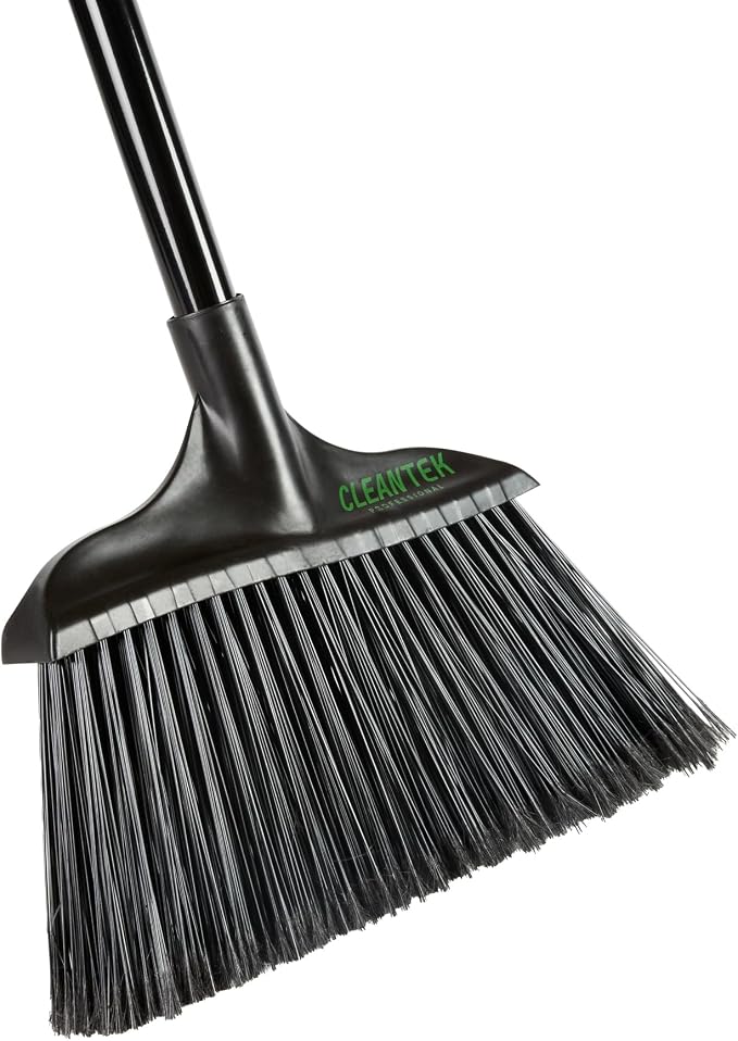 Restaurantware-Clean Tek Professional 13.78 Inch Heavy-Duty Broom, 1 Angle Broom with 58” Steel Handle - Flagged Bristles, Durable Wooden, Commercial Use, for Deck, Driveway, Garage, Yard, Patio