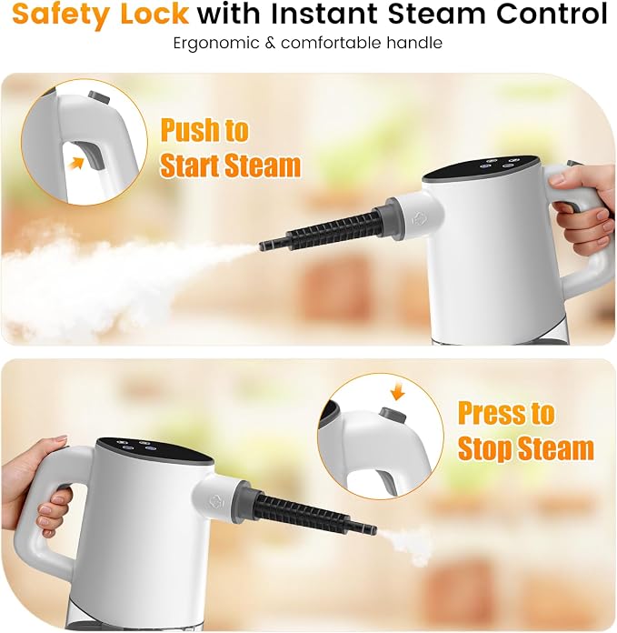 Pressurized Steam Cleaner, Multipurpose Steam Cleaner for Home with 450ML Detachable Tank and Safety Lock,Steamer for Cleaning Floor, Upholstery, Grout,Car,Bathroom and Kitchen
