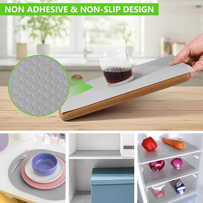 Light Gray Shelf Liners for Kitchen Cabinets Non Adhesive Drawer Liner for Bathroom Waterproof Refrigerator Liners for Shelves Fridge Plastic Mats Cabinet Cupboard Liner 23.6 x 157.4 Inches