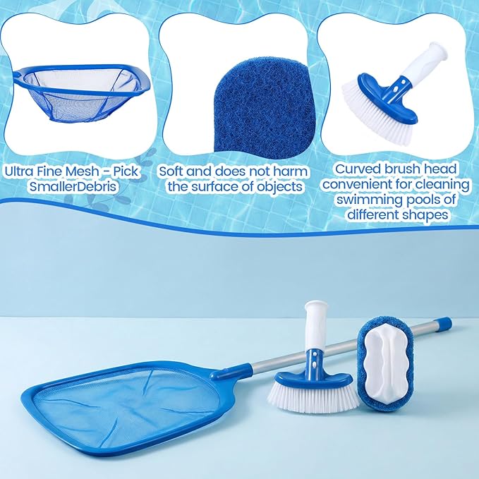3 Pcs Hot Tub Accessories Kit with 26'' Spa Skimmer Net, Curved Brush, Handy Sponge Brush for Inflatable Hot Tub and Spa Pool Small Above Ground