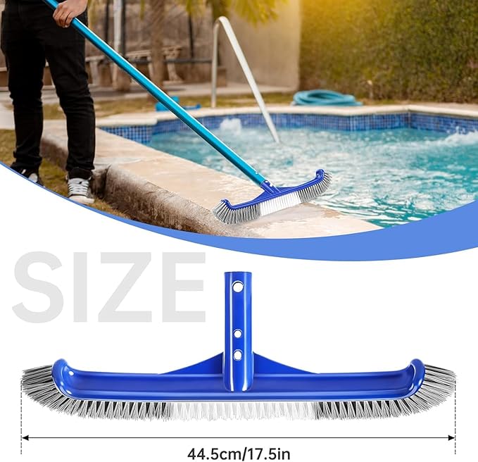 17.5" Heavy Duty Aluminum Back Brush Head,Pool Brush Head & Fine Mesh Pool Skimmer Kit