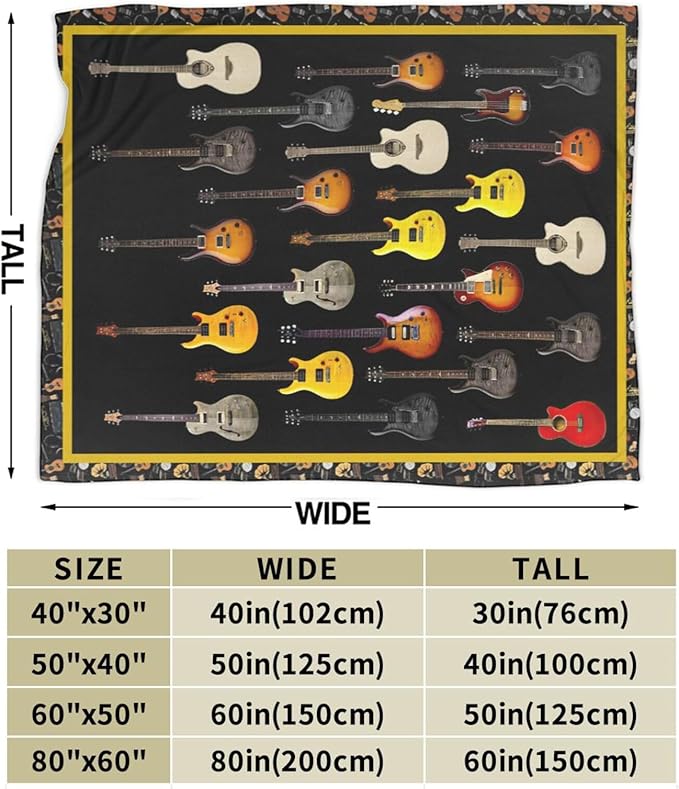 Guitar Blanket for Women Man Musical Instrument Guitar Throw Blanket Soft Cozy Warm Fuzzy Fleece Guitar Bedroom Decor Blanket Gifts for Guitar Lover Guitarist Couch Sofa Bedding 60"X50"