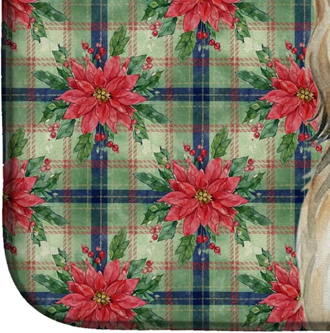 Caroline's Treasures Afghan Hound Christmas PoinsettIas Dish Drying Mat Absorbent Dish Drying Mat Pad for Kitchen Counter Dish Drainer Mat for Countertop, 14 x 21", Multicolor