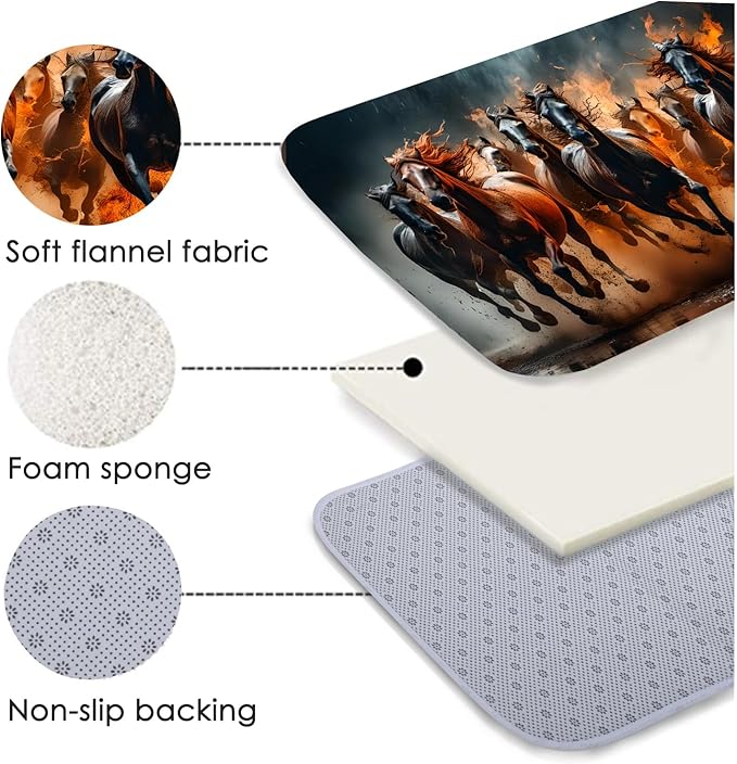WODEJIA Non Slip Bath Rugs Sponge Foam for Bathroom,Flannel Mat Rug for Living Room, Absorbent MatS for Forlaundry Room and Kitchen,Galloping Steed Welcome Mat 59x24 Inches