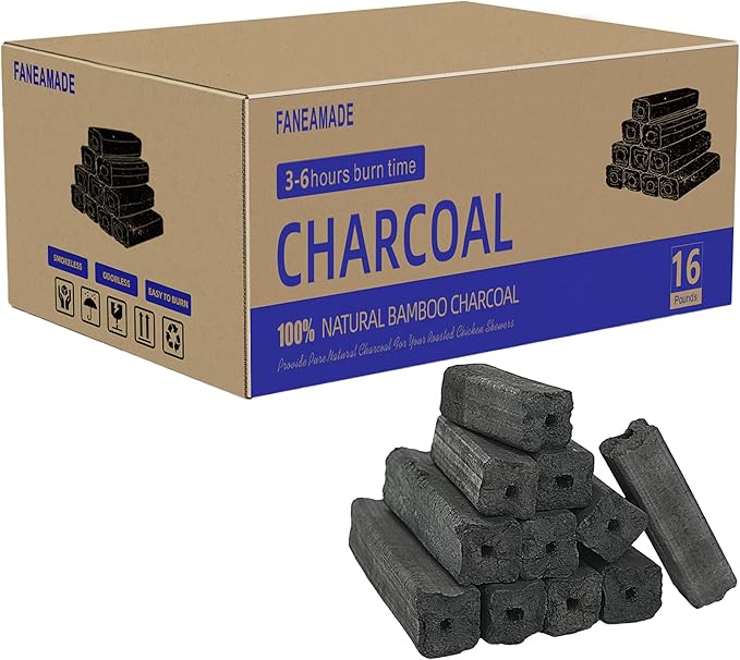 Bamboo Charcoal Briquettes for Grilling & Smoking, Long Burn Low Ash, Smokeless BBQ Charcoal, 16 lb Box