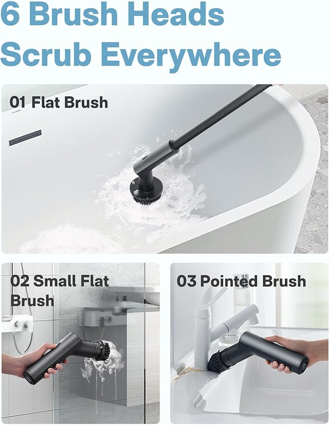 HOTO IPX7 Full Body Waterproof Electric Spin Scrubber, Shower Scrubber with 6 Brush Heads Bundle with 3 Pcs Replacement Brush Heads