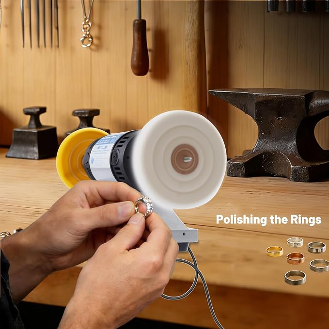 800W Jewelry Polisher, Variable Speed Bench Polishing Machine, Profesional Desktop Buffer Motor with 4'' Cotton, 3'' Fiber Buffing Wheels, Safe Glasses, Polish Compound for Jewelry Metal