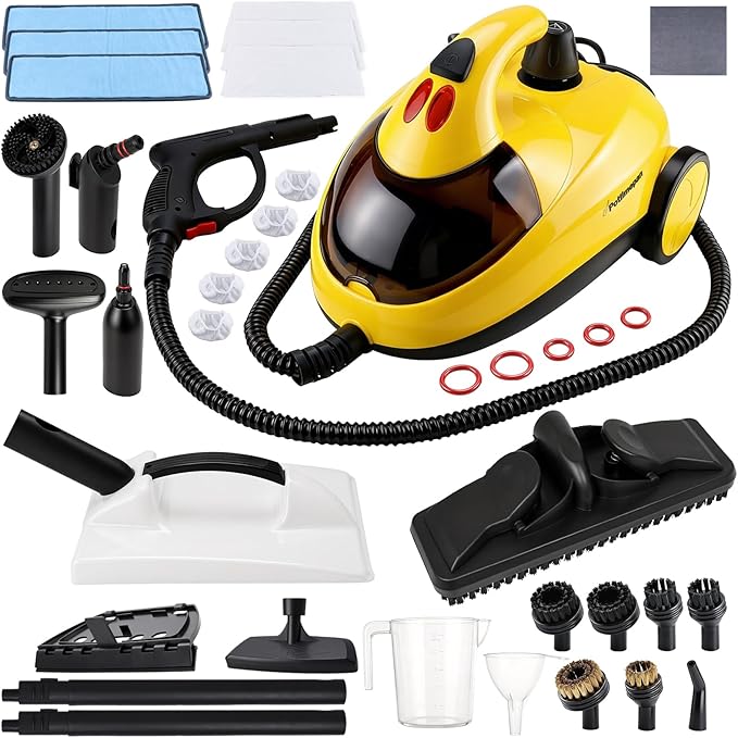 1500W Steam Cleaner 36-Piece All-in-One Attachments Kit, 99% Sanitization, 22ft Reach, 360° Rotating Brush for Home/Car/Tile/Grout/Wallpaper Removal, Chemical-Free Cleaning (36 in 1)