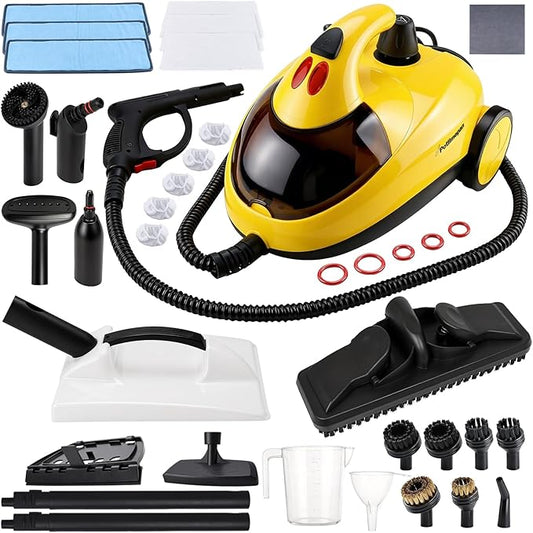 1500W Steam Cleaner 36-Piece All-in-One Attachments Kit, 99% Sanitization, 22ft Reach, 360° Rotating Brush for Home/Car/Tile/Grout/Wallpaper Removal, Chemical-Free Cleaning (36 in 1)