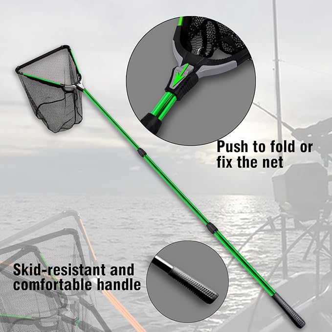 Fiblink Folding Aluminum Fishing Landing Net Fish Net with Extending Telescoping Pole Handle