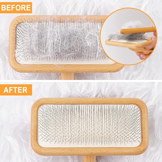 Carpet Rake Sheepskin Wool Brush and Sheepskin Brush Cleaner Comb, More Suitable for Pile Carpets/Rugs, for Carding Fur, Restore Carpets Softness and Texture (Wood, 3PCS(2*Big+1* Small)