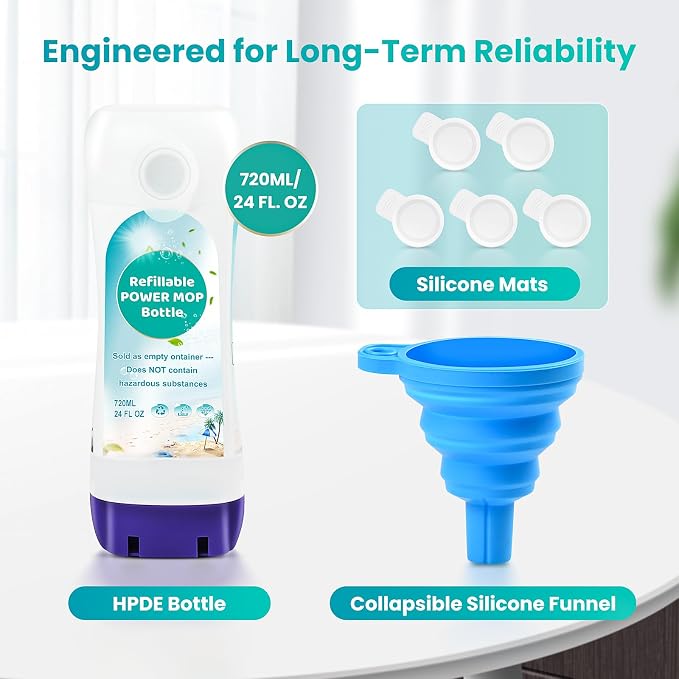 Bisenkud Leak-Resistant Refillable Bottle for Swiffer® Power Mop™, 720mL | Empty 24 fl oz Bottle, Reusable Solution Container, Leak-Resistant Design, Fill with Your Own Floor Cleaner