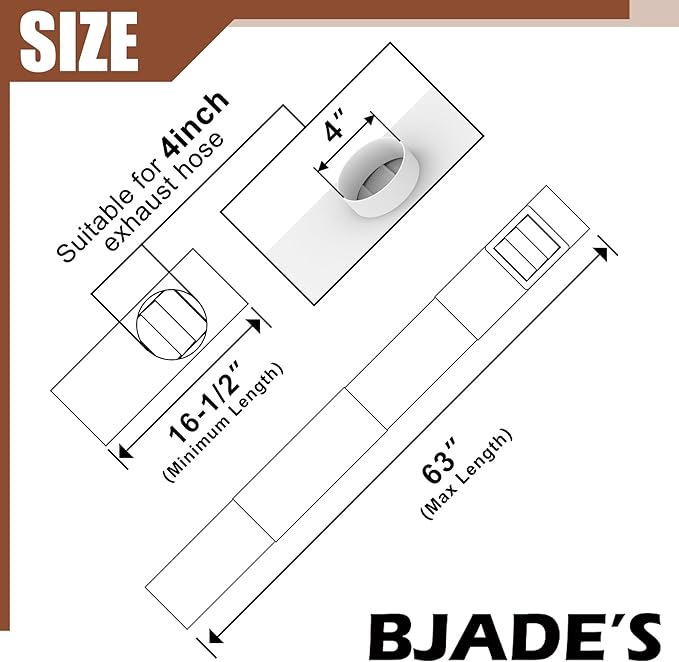 BJADE'S Dryer Vent Window Kit for 4" Dryer Vent Hose with Outdoor Dryer Vent Cover,Window Seal Plates Kit for Sliding and Hung Windows.Adjustable Length Panels Up to 63 Inches.
