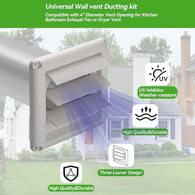 Dryer Vent Kit with Hose,Duct Connector,Dryer Vent Cover Outside Connector Wall Plate Ducting Kit for Bathroom Ventilation Fans Exhaust,Ceiling Washer Air Circulation