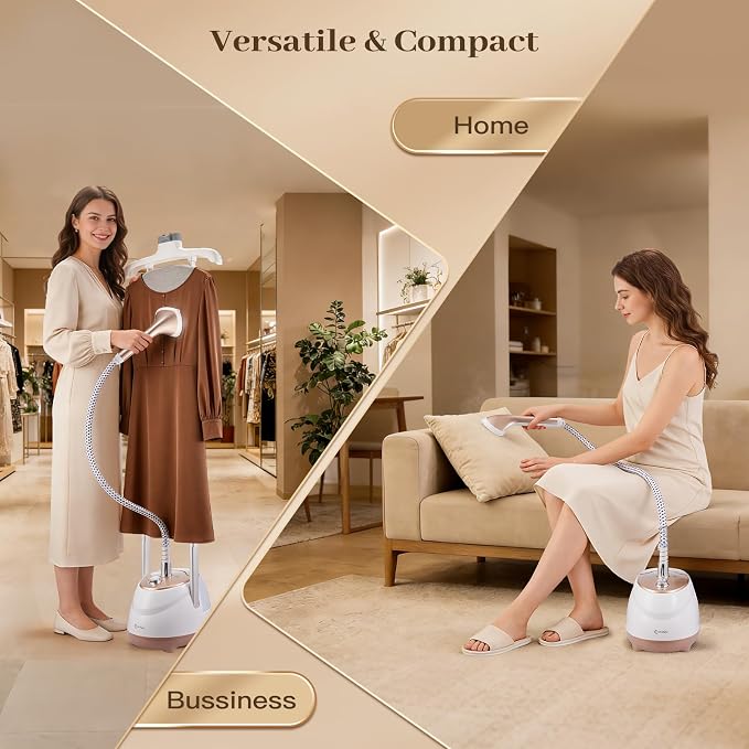 HAPAIS Steamer for Clothes, 1800W Professional Garment Steamer, 30s Heat-Up, 2-in-1 Flat & Hanging, 2L Detachable Water Tank, 60-Min Steam, 10 Fabric Modes, Leak-Proof for Suits & Delicate Fabrics