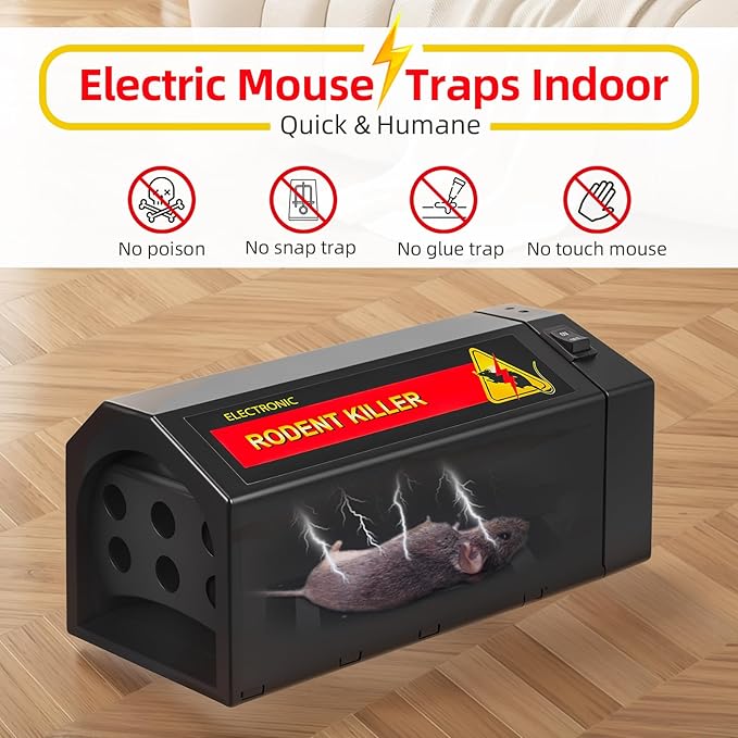 Electric Mouse Trap Zapper，Electronic Mice Traps,Rechargeable Rat Zapper, Continuous Electric Shock Rodent Control. Ideal for attics, garages, and Homes