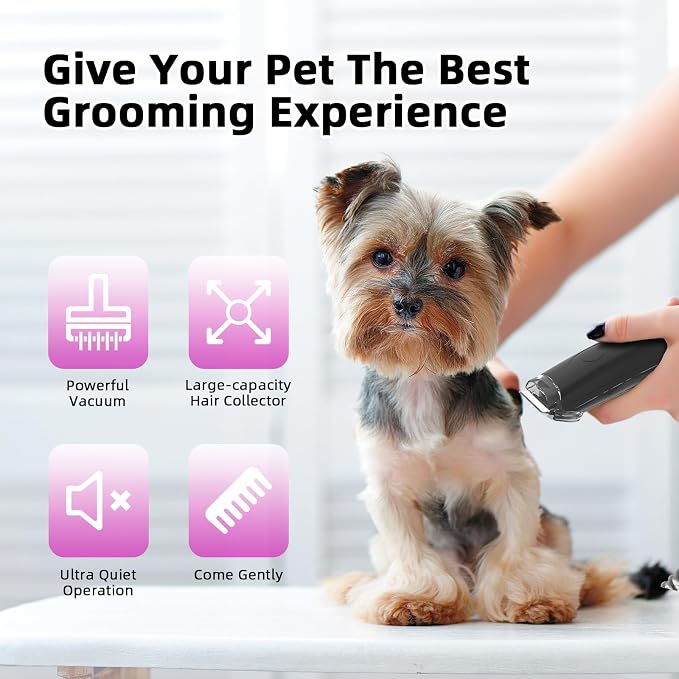Professional Pet Vacuum Groomer: Dog Grooming Kits with Vacuum, Vacuum Pet Groomer Kit, Dog Hair Clipper Vacuum Groomer, Fur Vacuum Brush Groomer…