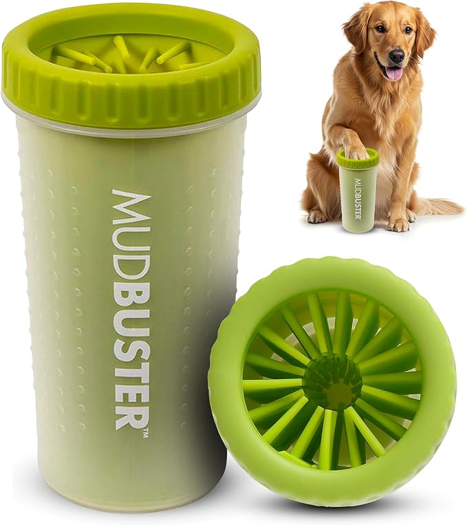 Dexas MudBuster Large Dog Paw Cleaner, Green, Fits 2.5"-3.5" Wide Paws, Gentle Silicone Bristles for Quick, Easy Cleaning