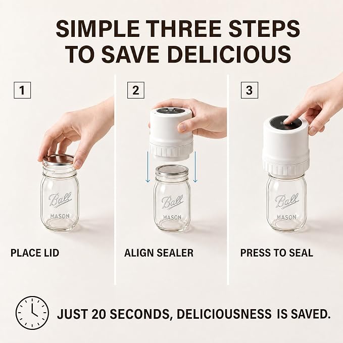 Mason Jar Vacuum Sealer Kit for Wide & Regular Mouth Jars, White