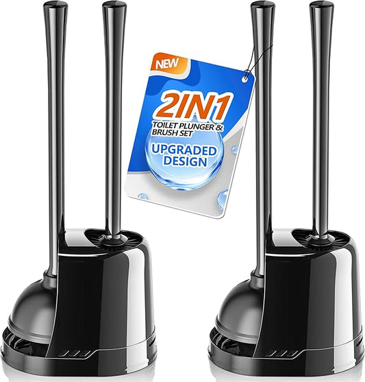 LOVLOY Toilet Plunger and Brush,2 Pack Bowl Brush and Heavy Duty Toilet Plunger Set with Ventilated Holder, 2-in-1 Toilet Brush and Plunger Combo for 5.3-inch Toilet Drain Bathroom Cleaning